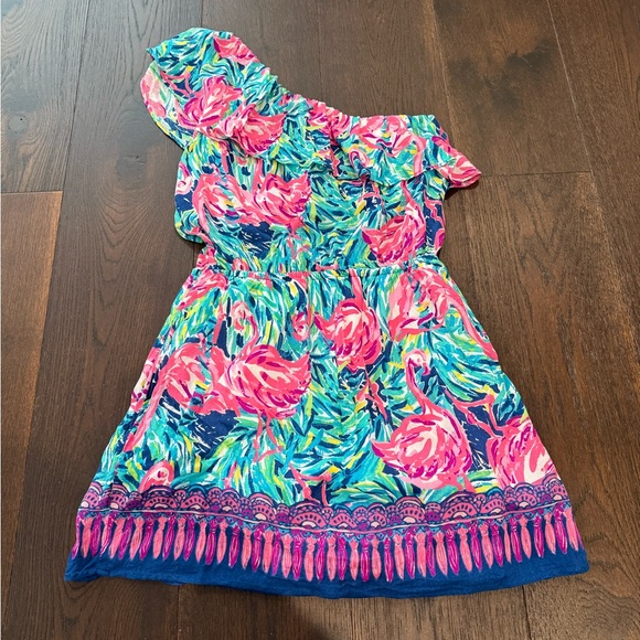 Lilly Pulitzer Flamingo One-Shoulder Romper Size Medium - Picture 5 of 5